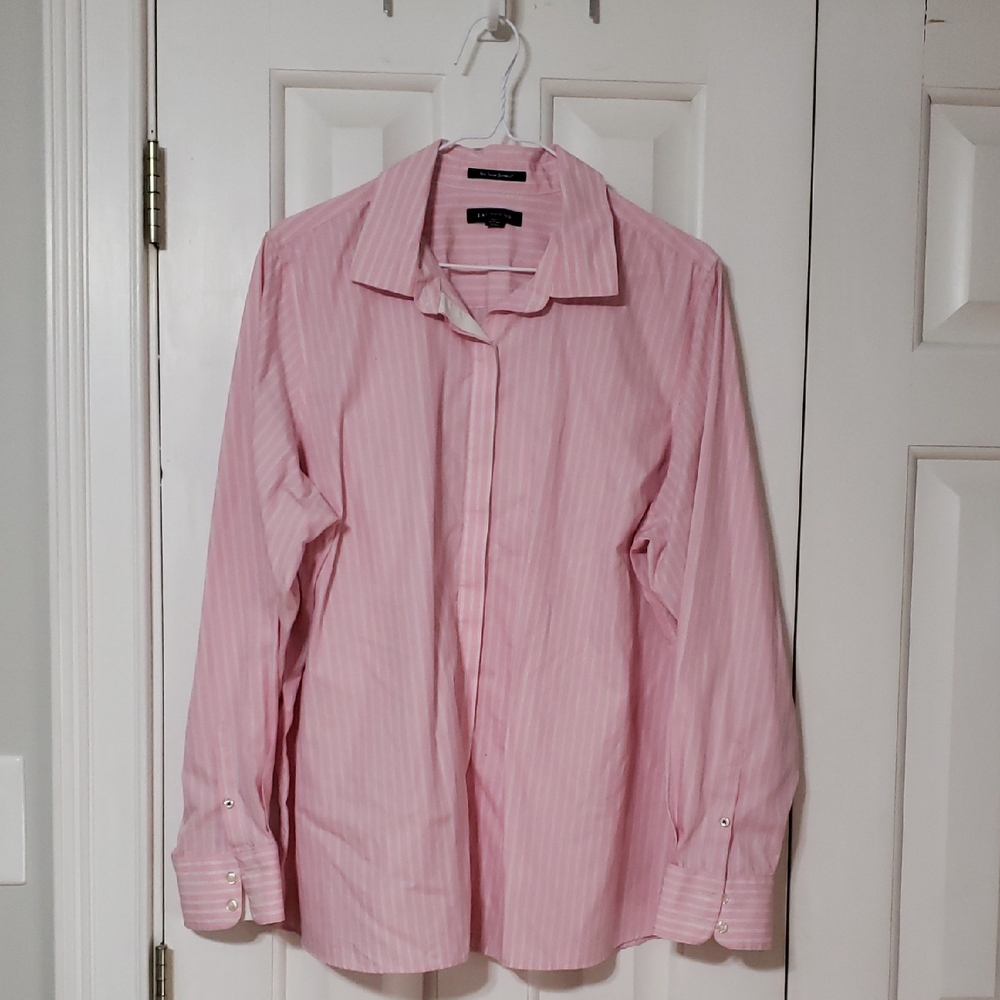Land's End Pink Pinstripe No Iron Supima Shirt 18W